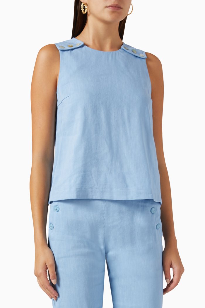 Cognac Top in Stretch Linen-blend, Blue