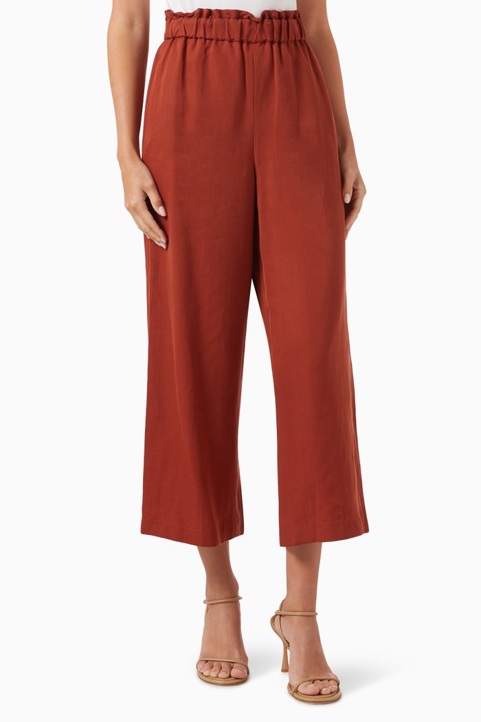 

Pinicio Cropped Wide-leg Pants in Linen-blend, Brown