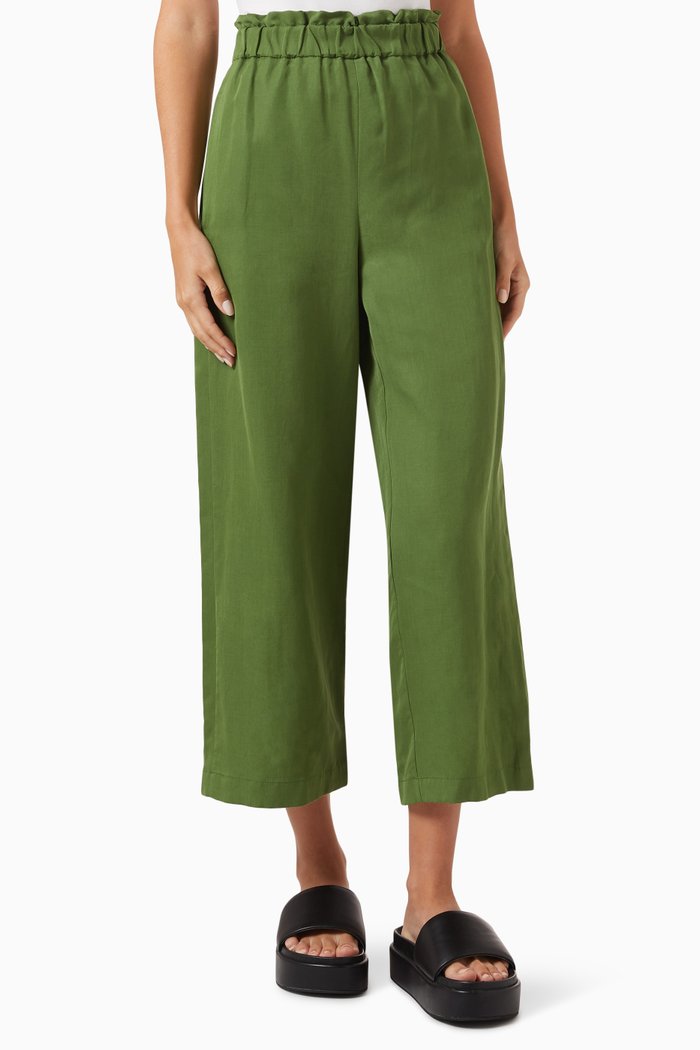 

Pinicio Cropped Wide-leg Pants in Linen-blend, Green