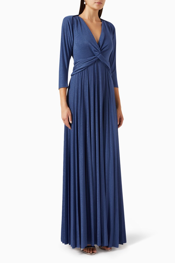 

Venere Pleated Maxi Dress in Lurex-jersey, Blue