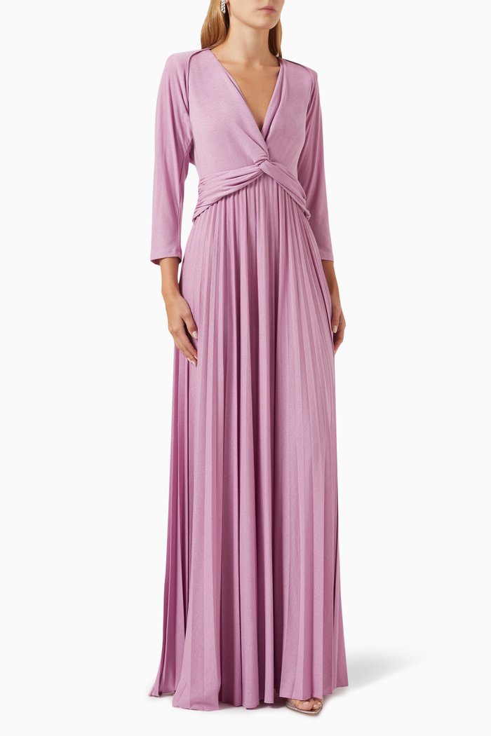 Venere Pleated Maxi Dress in Lurex-jersey, Pink