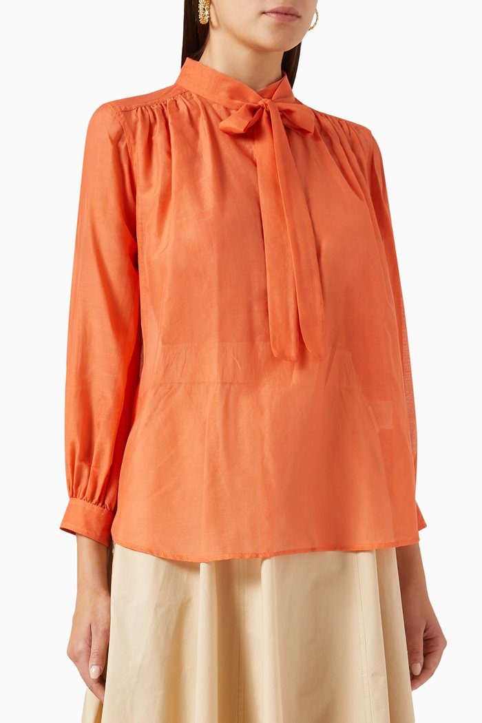 

Burano Bow-tie Top in Cotton-silk Blend, Orange