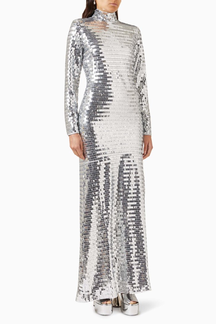 

Sculpty Maxi Dress in Sequin, Silver