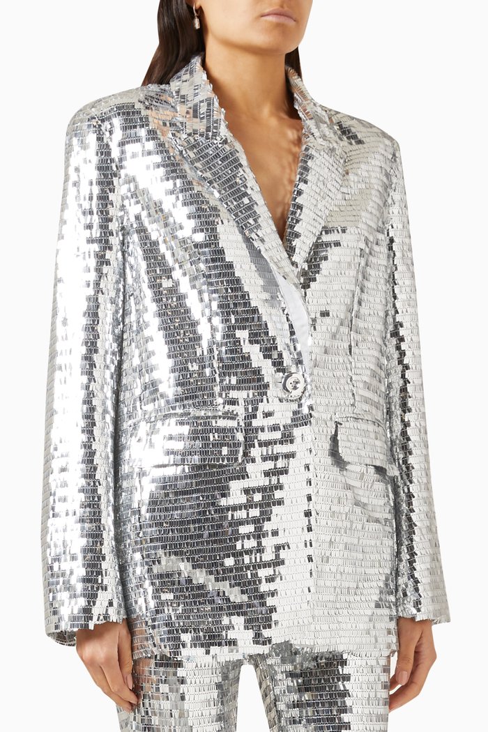 

Lennox Oversized Jacket in Sequin, Silver