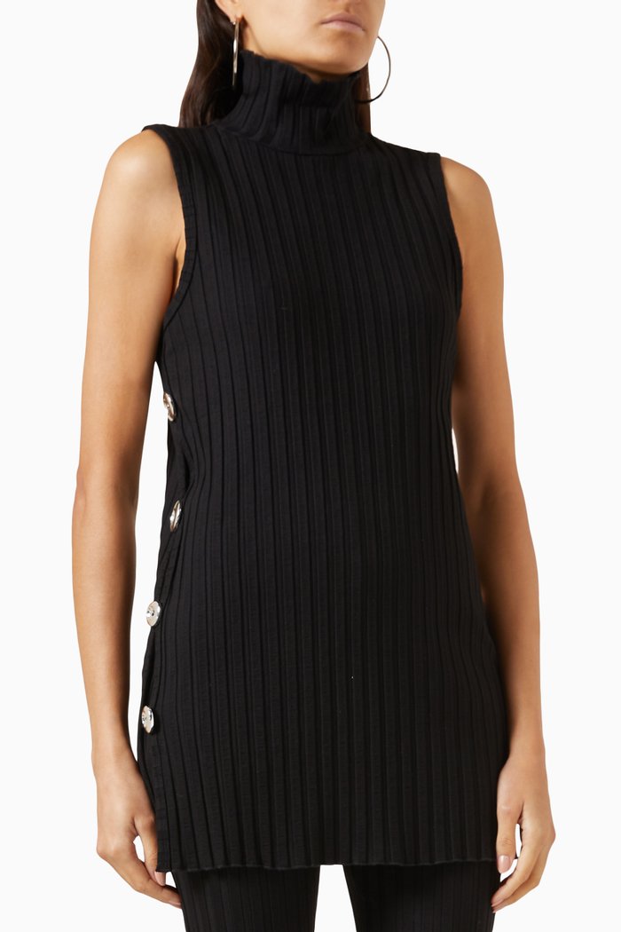 Aukai Funnel Neck Top in Rib-knit, Black