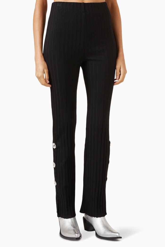 

Cyrene Button Detail Pants in Rib-knit, Black
