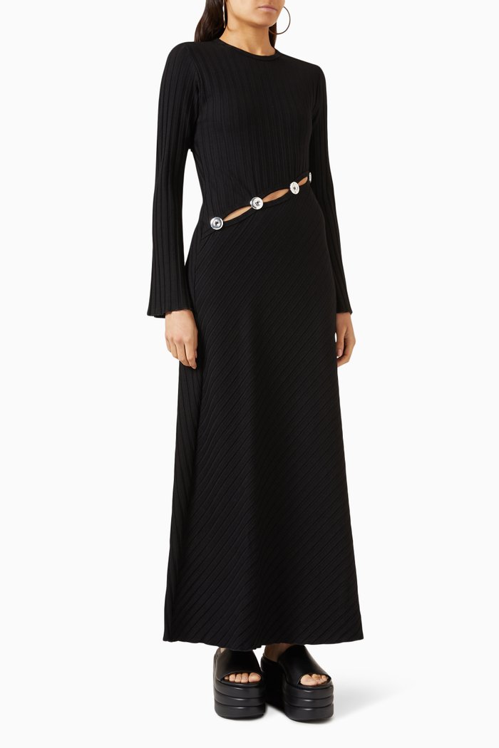 

Simm Embellished Dress in Rib-knit, Black
