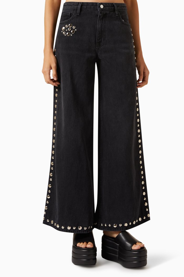

Studded Wide-leg Jeans in Denim, Black