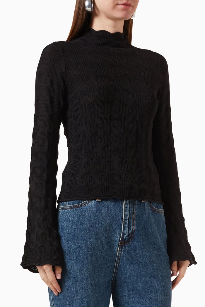 Peep Pullover Sweater in Viscose Knit, Black