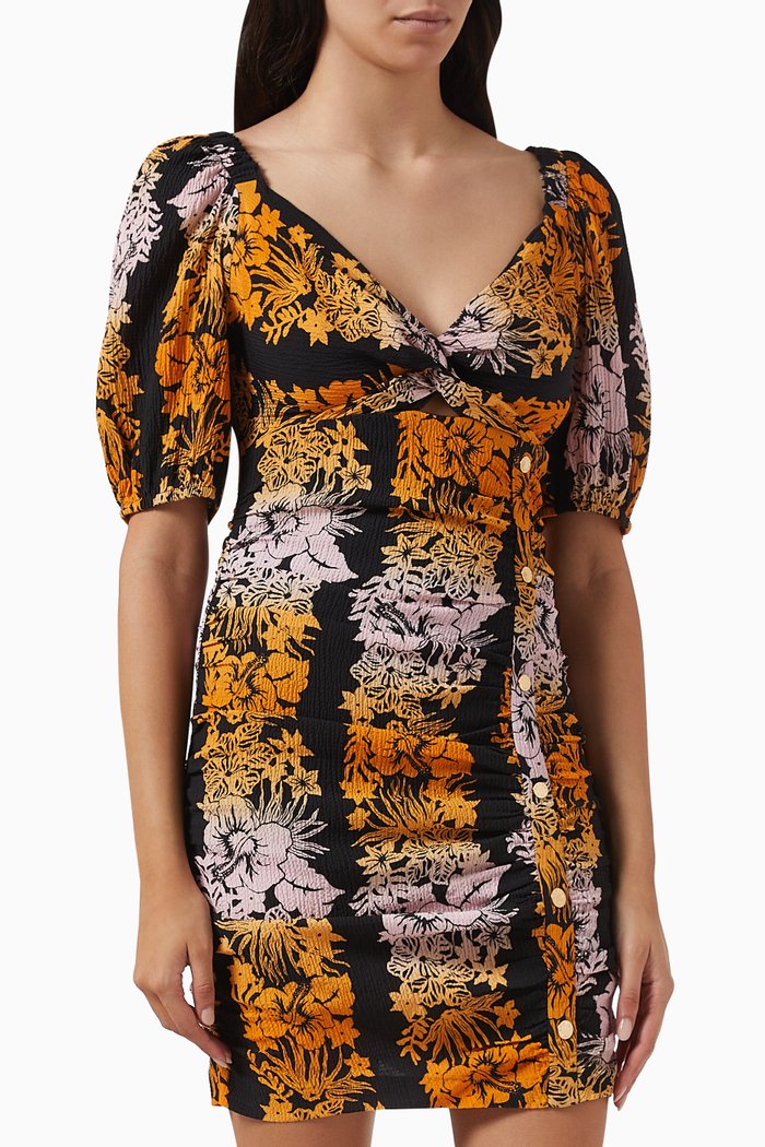 

Janice Floral-print Mini Dress in Cotton-blend, Black