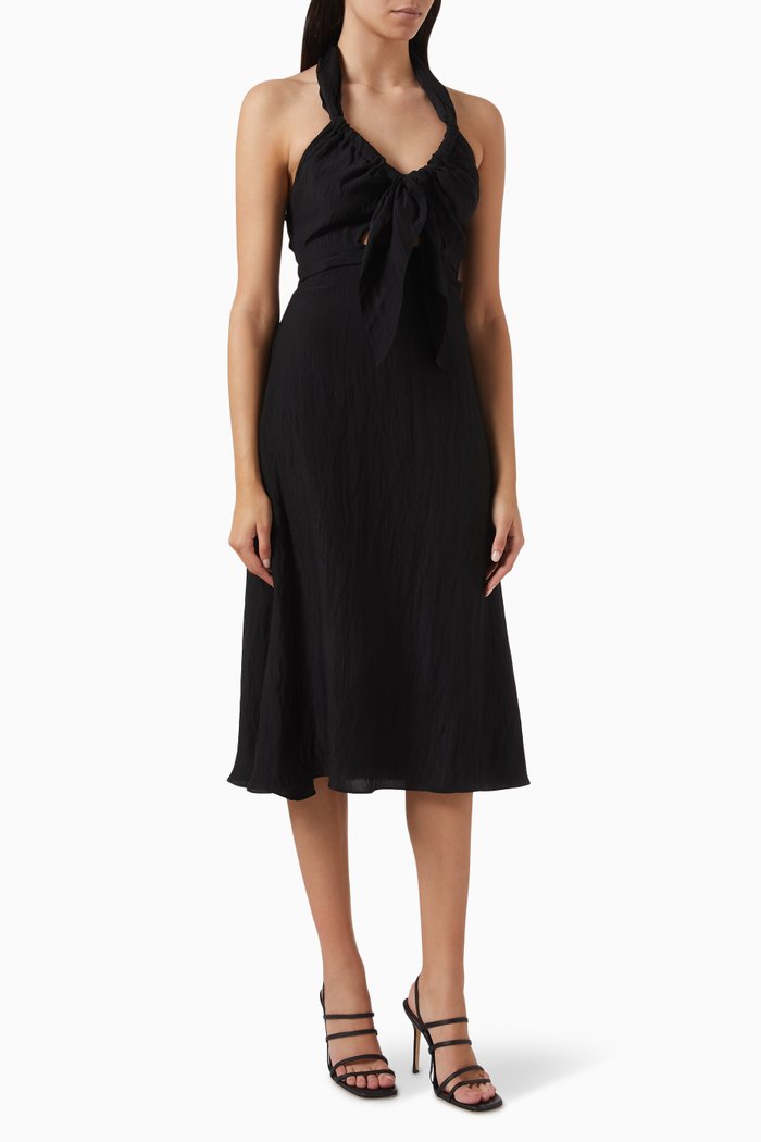 

Citrine Halter Midi Dress in Crepe, Black