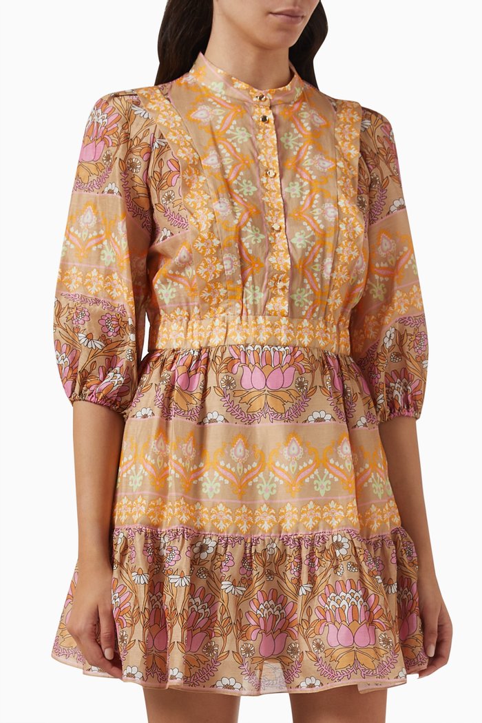 

Cabourg Pattern Mini Dress in Linen-blend, Neutral