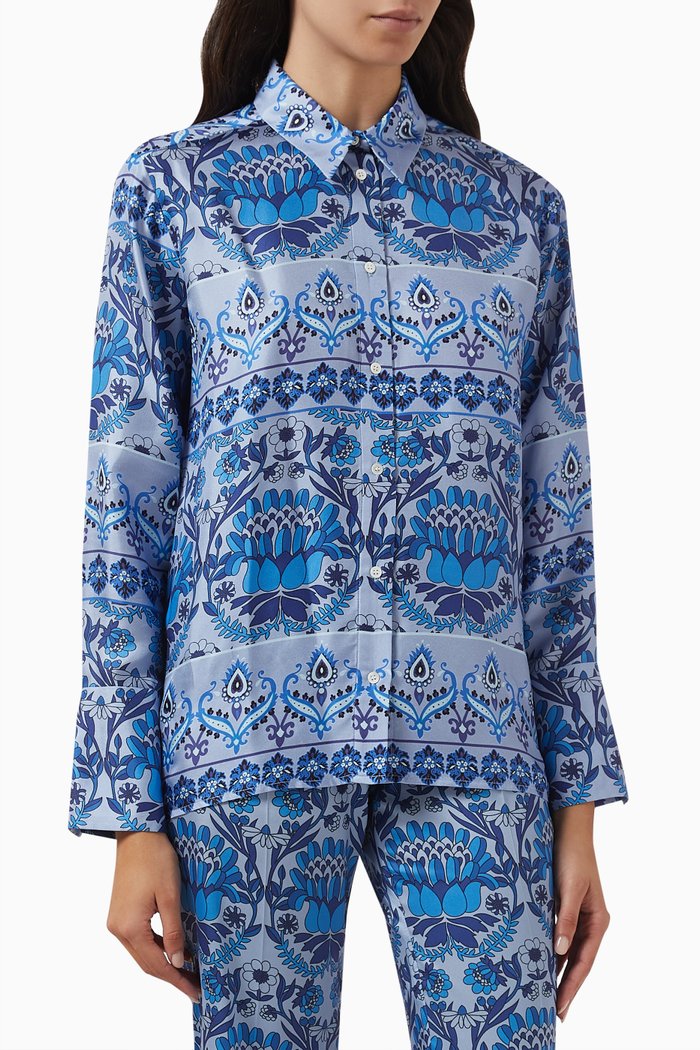 

Lazuli Floral Pattern Shirt in Silk, Blue