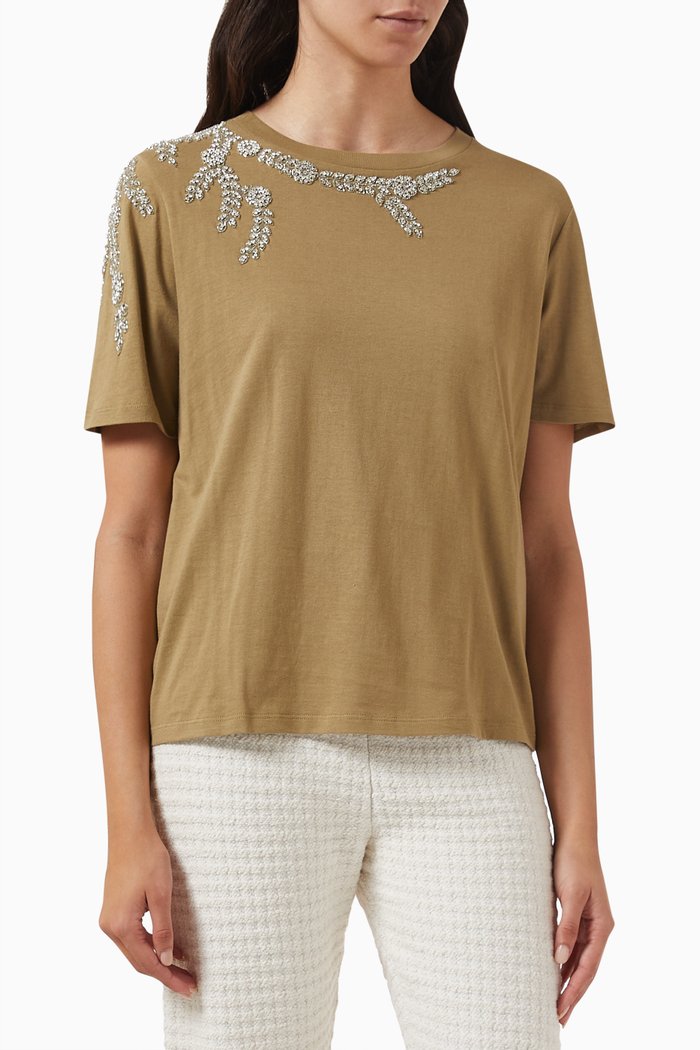 

Stras Embroidered T-shirt in Cotton, Green