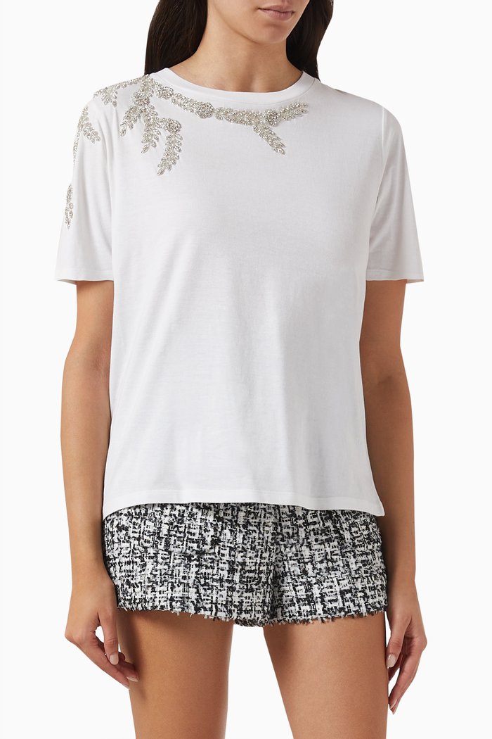 

Stras Embroidered T-shirt in Cotton, White