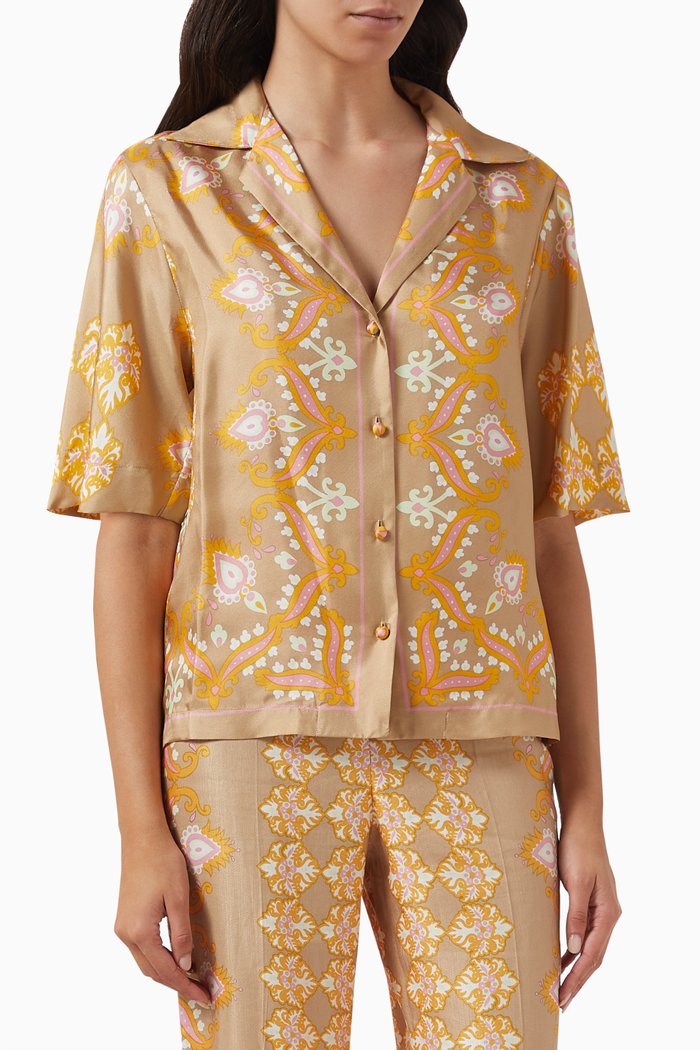 Honfleur Print Shirt in Silk, Neutral