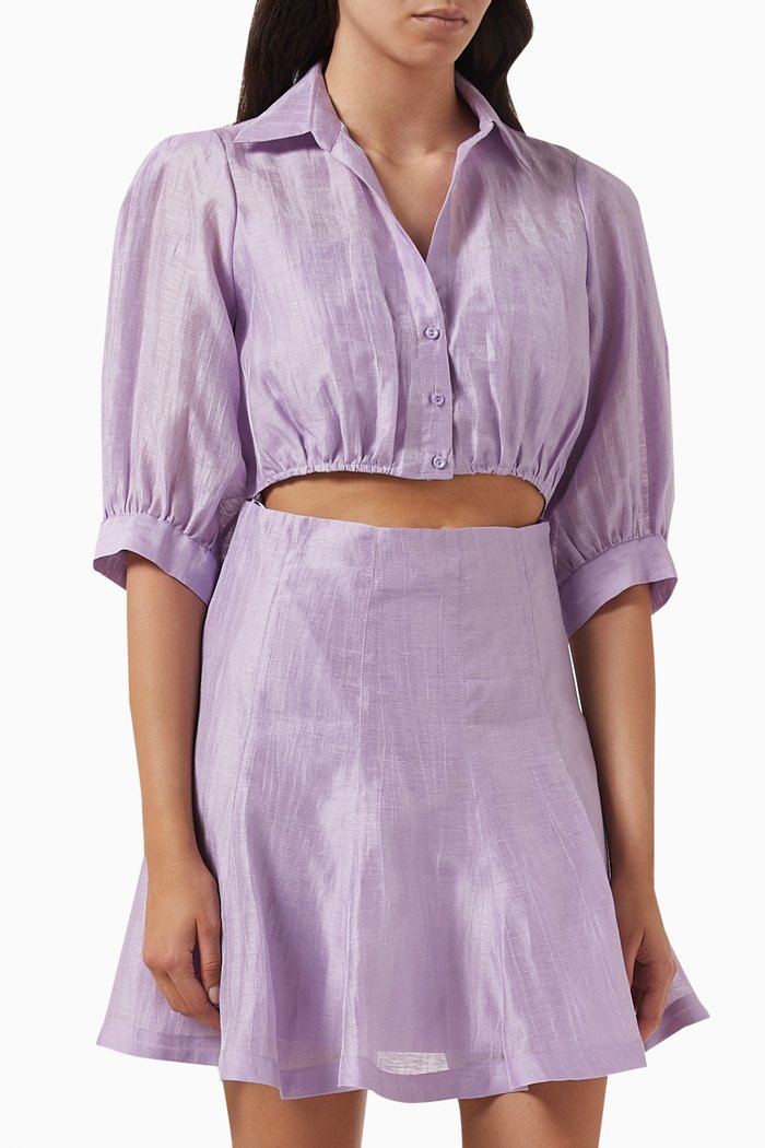 

Kya Cut-out Mini Dress in Linen, Purple