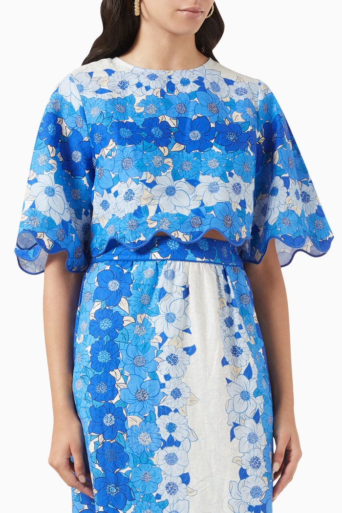 

Flower Stripes Crop Top in Linen, Blue