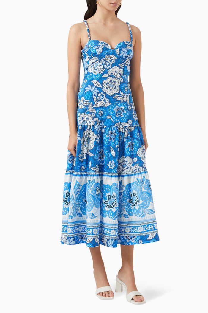 

Full of Flowers Dress in Cotton, Blue