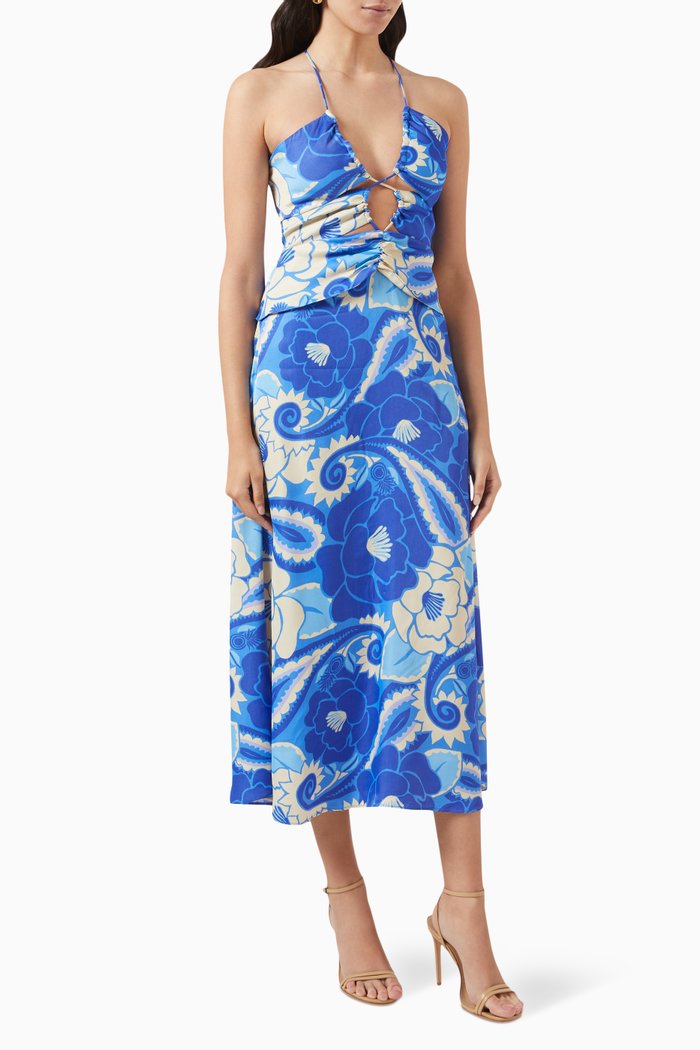 

Tropical Groove Midi Dress in Viscose, Blue