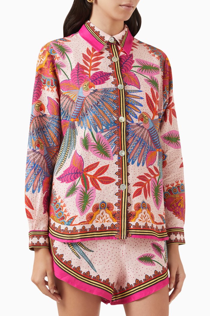 

Macaw Scarf Shirt in Linen, Pink
