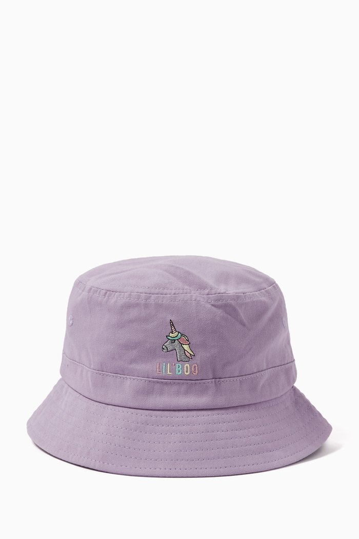 

Unicorn-embroidered Bucket Hat in Organic Cotton, Purple