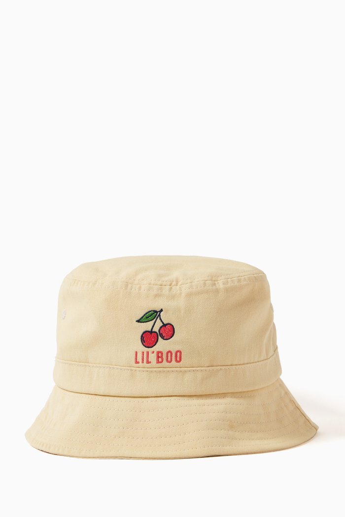 

Cherry-embroidered Bucket Hat in Organic Cotton, Yellow