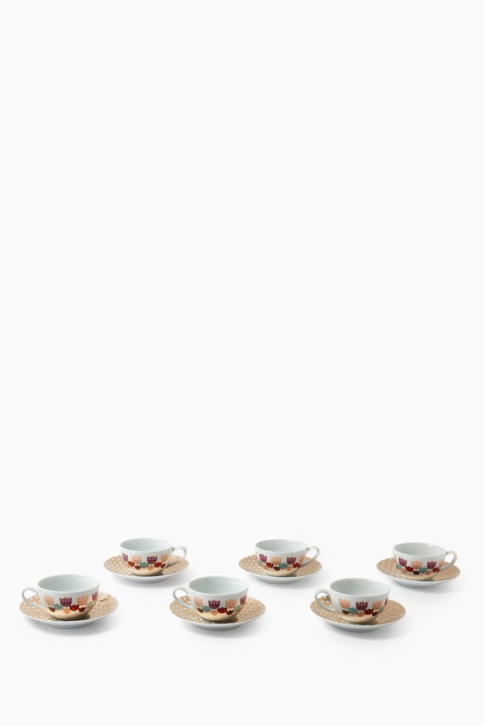 Khaizaran Porcelain Teacups & Saucers , Set of 6, Multicolour