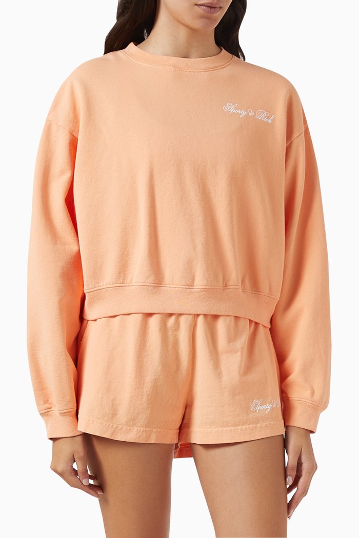 Logo Detail Cropped Sweatshirt in Cotton, Orange