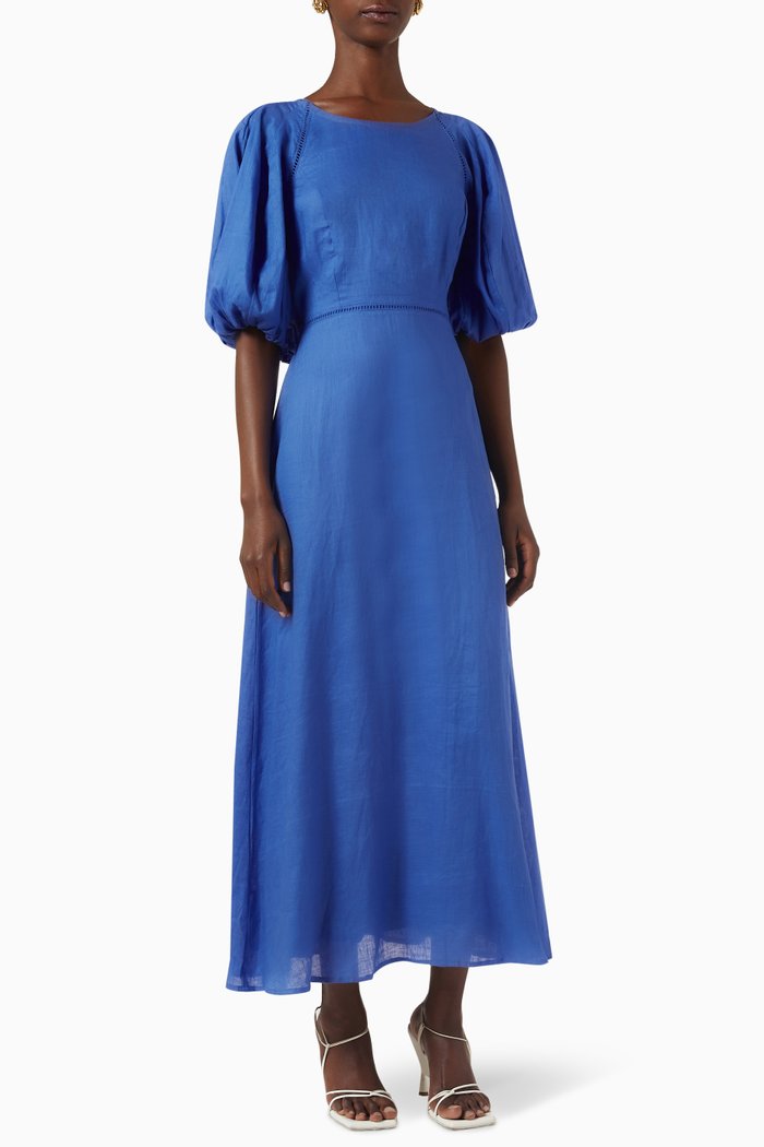 

Valerina Maxi Dress in Linen, Blue