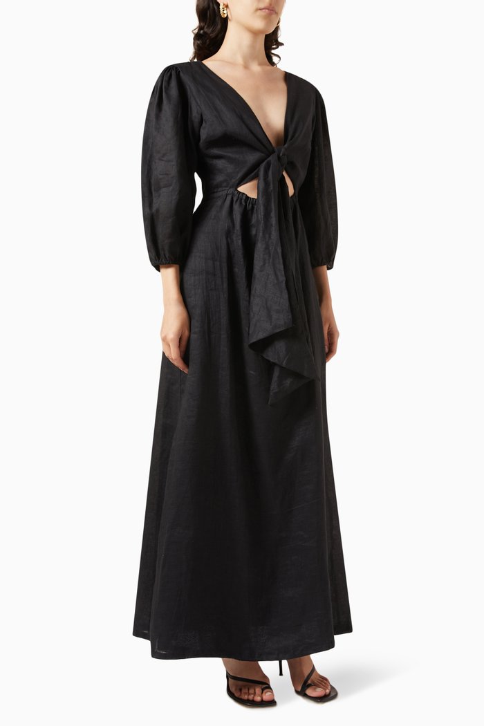 

La Mia Maxi Dress in Linen, Black