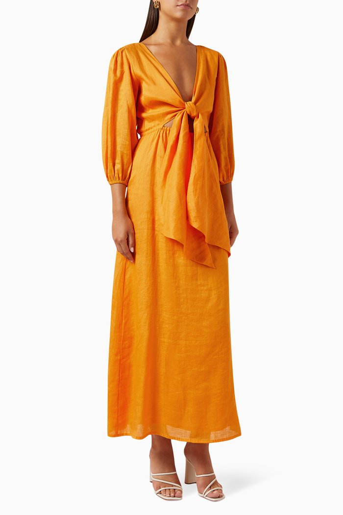 

La Mia Maxi Dress in Linen, Orange