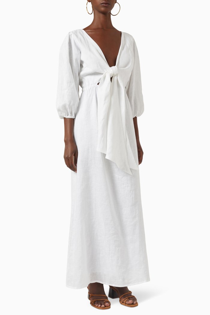 La Mia Maxi Dress in Linen, White
