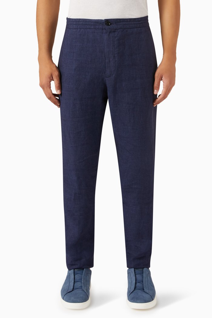 

Straight Pants in Linen, Blue