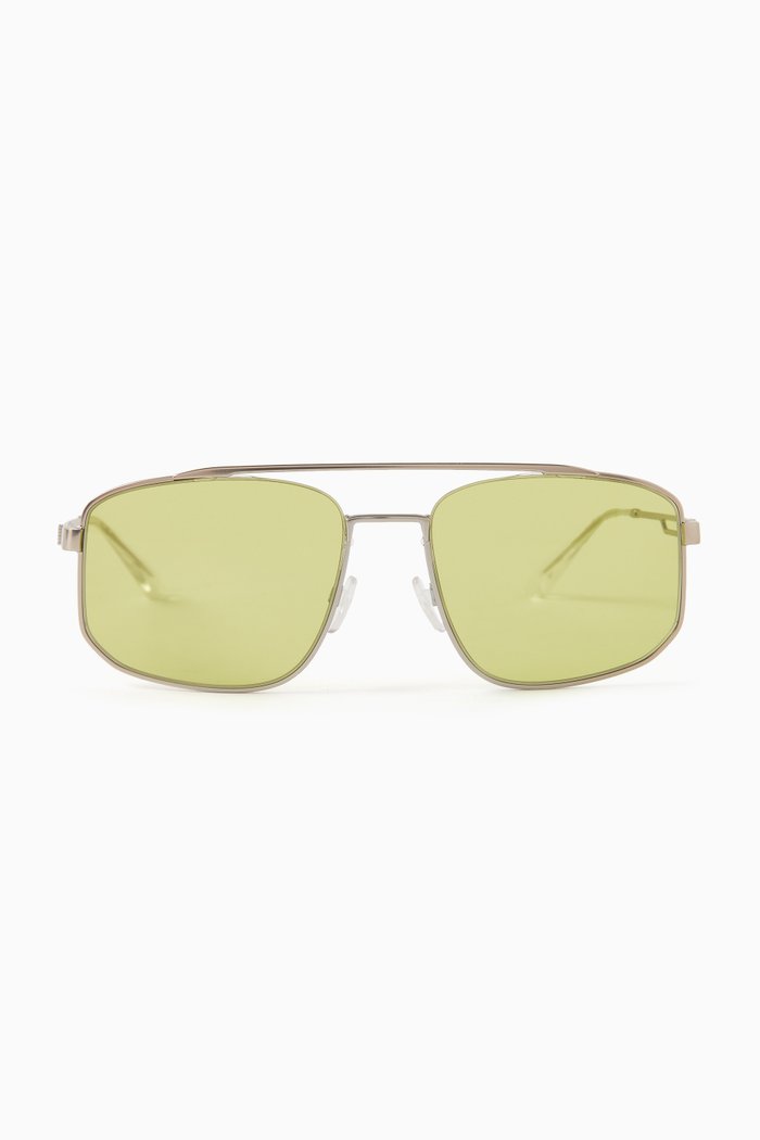 Square Aviator Sunglasses in Metal, Green