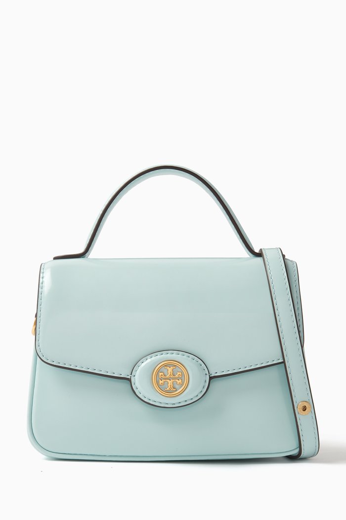 

Small Robinson Top Handle Bag in Patent Spazzolato Leather, Blue