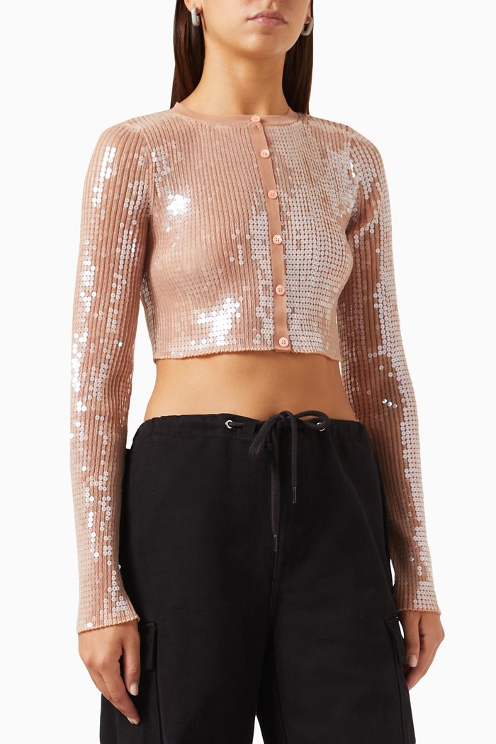 

Cropped Cardigan in Sequin-nylon, Neutral