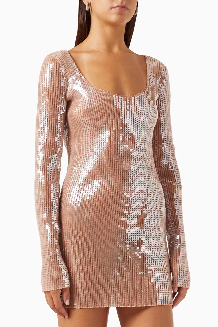 

Scoop-neck Mini Dress in Sequin-nylon, Neutral