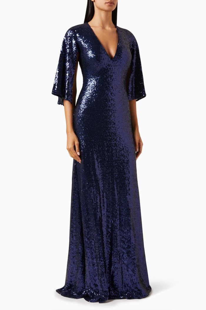 

Sequin-embellished V-neck Gown, Blue