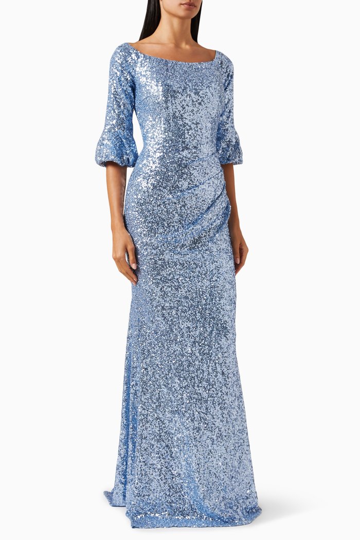 

Sequin-embellished Off-shoulder Gown, Blue