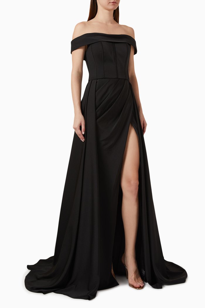 

Off-shoulder Draped Gown, Black