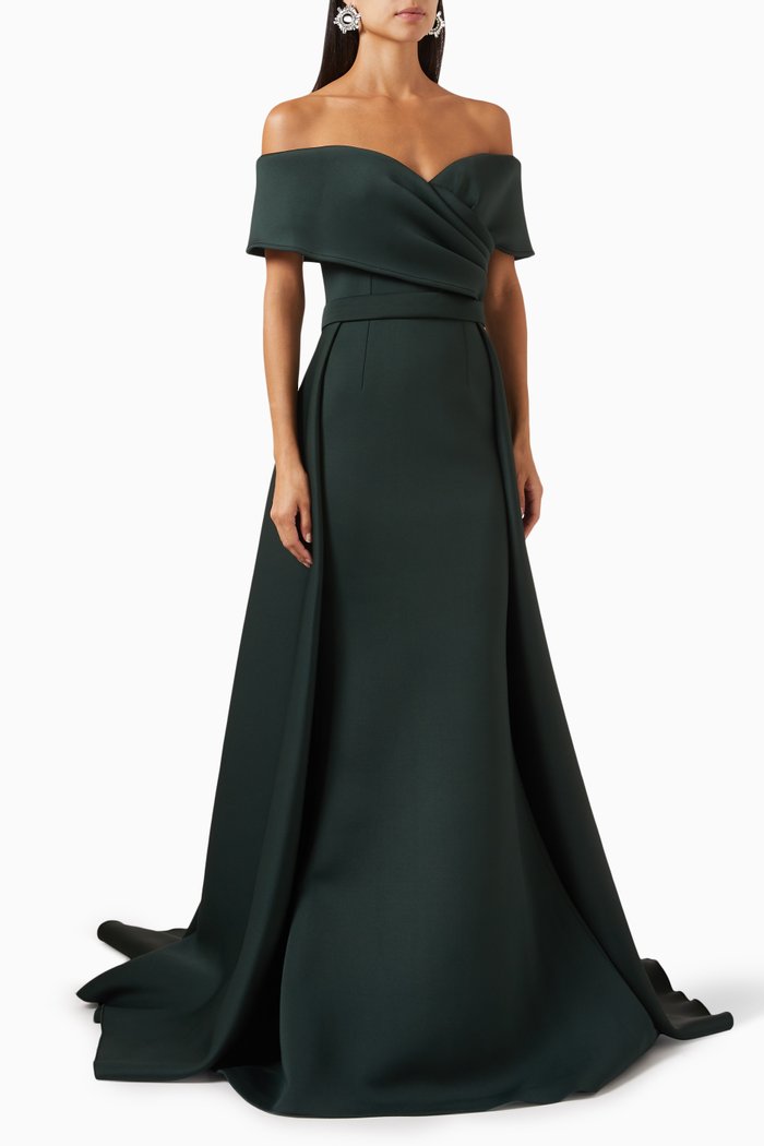 

Off-shoulder Dress in Scuba, Green