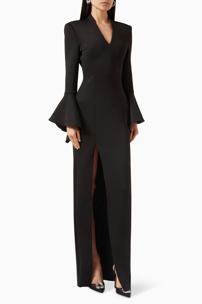 

Flute-sleeve Dress, Black