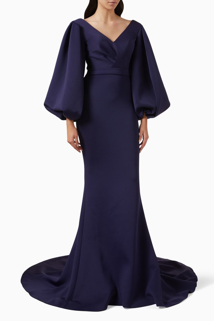 

Balloon-sleeve Dress, Blue