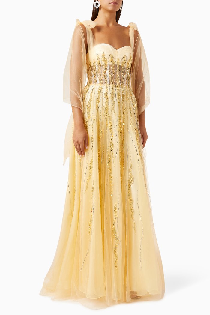 

Embellished Princess Dress in Tulle, Gold