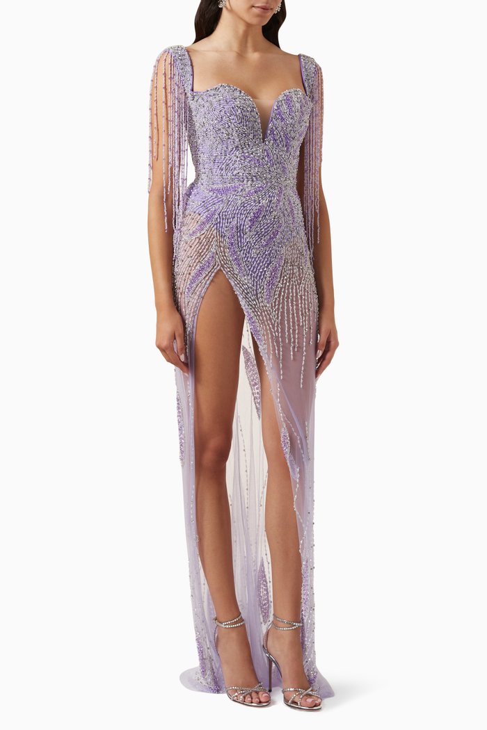 

Bead-embellished Dress, Purple