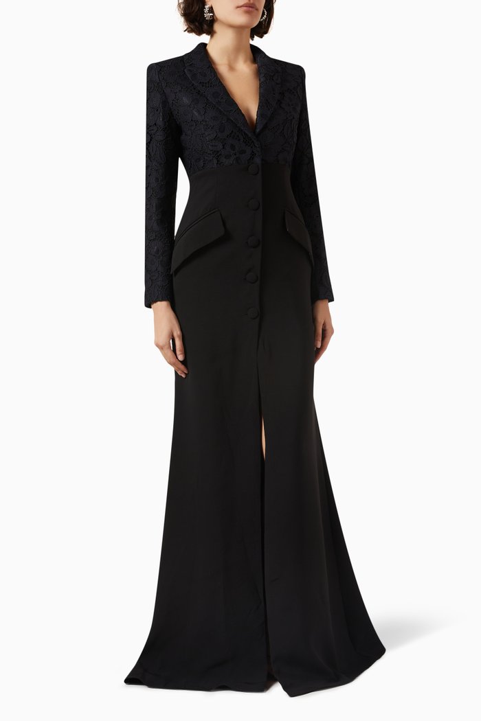 

Lace-embroidered Gown in Crepe, Black