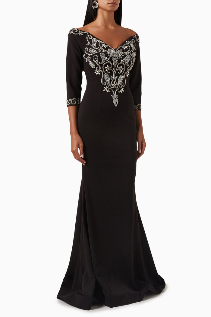 

Off-shoulder Embellished Gown, Black