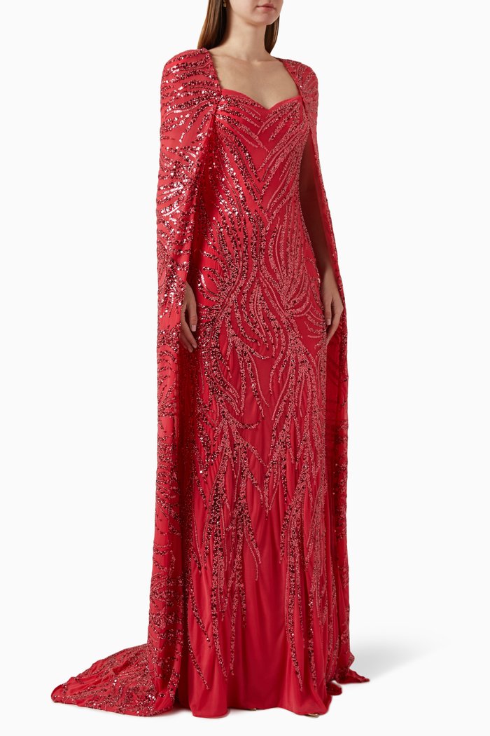 

Sequin-embellished Cape Dress, Pink