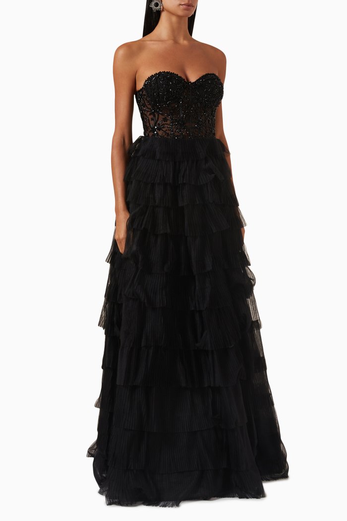 

Strapless Ruffled Gown, Black